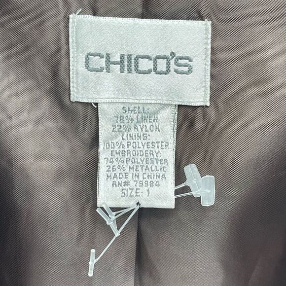 Chico's Womens Blazer Jacket Embroidered Brocade Metallic Brown Gold Size 1 - Picture 6 of 10